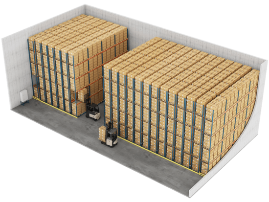 Rysunek 3d prezentujący zasadę działania regałów przesuwnych